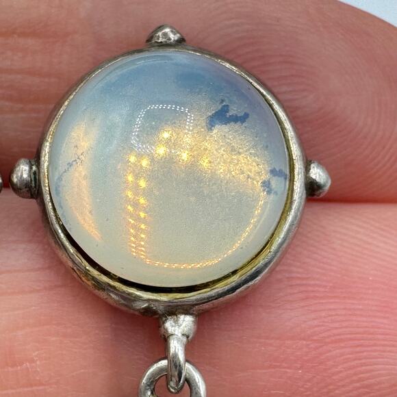 Vintage “STER” Sterling Silver Opalite Glass Cabochon Earrings Signed Tested - Picture 3 of 11